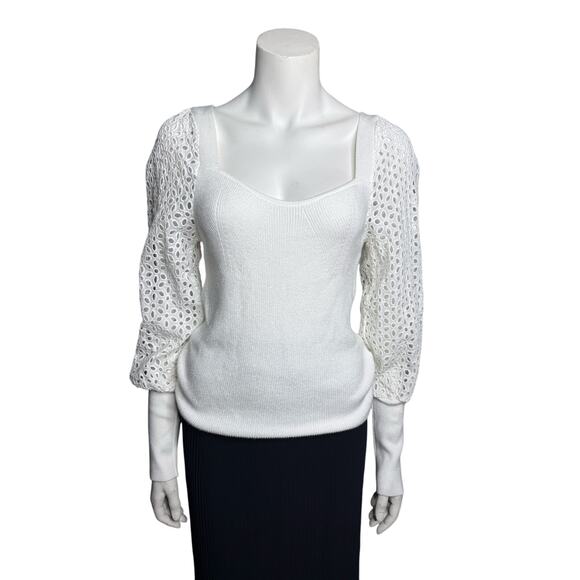 by anthropologie Tops - by Anthropologie Knit Top Women's Medium Puff-Eyelet Sleeve Long White